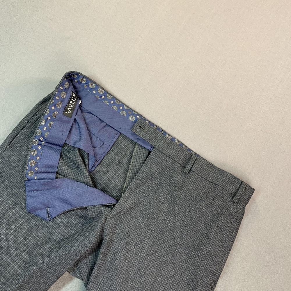 Lauren Ralph Lauren Dress‎ Pants Mens 38x30 Black Label Gray Check Flat Stretch